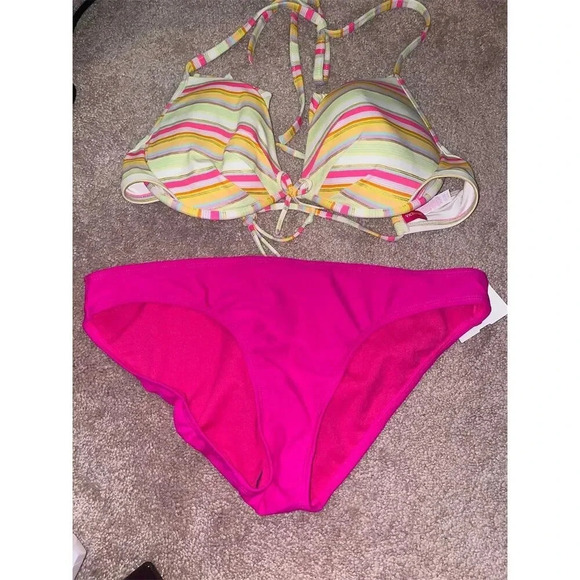Victoria's Secret Striped String Bikini Top 34DD Multicolor Ruffle Detail - Picture 4 of 13
